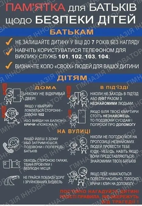 Пам'ятка для батьків щодо безпеки дітей!